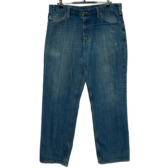 Carhartt Relaxed Fit Jeans Mens 36x32 Blue Measures 37x32 100% Cotton Workwear - Picture 1 of 10